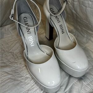 Gianni Bini White Patent Platform Ankle-Strap Pumps